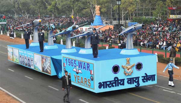 The tableau of Indian Air Force passes through the Rajpath during the full dress rehearsal for the Republic Day Parade-2015 1 The tableau of Indian Air Force passes through the Rajpath during the full dress rehearsal for the Republic Day Parade-2015, in New Delhi on January 23, 2015.