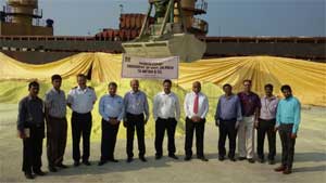MRPL ships 16500MT of Sulphur to China 1 (L to R), S/Shri KV Harinath, Dy CE (C) i/c NMPT, Nownith Kumar, Sr Deputy Traffic Manager, NMPT, Capt B. Chand, Harbour Master NMPT, Vishnu Agrawal, Director Finance,MRPL, H.Kumar, Managing Director, MRPL, Krishnamoorthy, Dy Secretary, Ministry of Shipping, P. C Parida, Chairman NMPT, H R Hedaoo, Chief Manager (C), Ajay Bhatia, DGM, Marketing Ops, MRPL, D. Kannan, Dy Manager, Tech Services, MRPL and Nishant Thakur, Dy Manager, Mitsui.