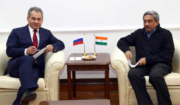 India invites Russia for defence sector Make in India 1 Minister of Defence and General of Army of Russia Sergey K. Shoygu calling on the Defence Minister Manohar Parrikar