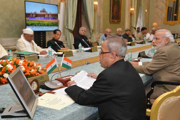 The President of India, Pranab Mukherjee, during the Conference of Governors at Rashtrapati Bhavan on 11-02-15. 1 The President of India, Pranab Mukherjee, during the Conference of Governors at Rashtrapati Bhavan on 11-02-15.