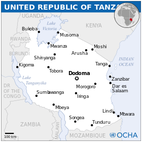 External Affairs Minister Sushma Swaraj to visit Tanzania and South Africa from March 28 to 31 2 Tanzania_-_Location_Map_(2013)_-_TZA_-_UNOCHA.svg