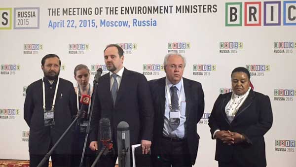 The MoS for Environment, Forest and Climate Change (IC), Prakash Javadekar along with Environment Ministers of BRICS Nations 1 The Minister of State for Environment, Forest and Climate Change (Independent Charge), Prakash Javadekar along with Environment Ministers of BRICS Nations, during the first meeting of BRICS Environment Ministers, in Moscow on April 22, 2015.