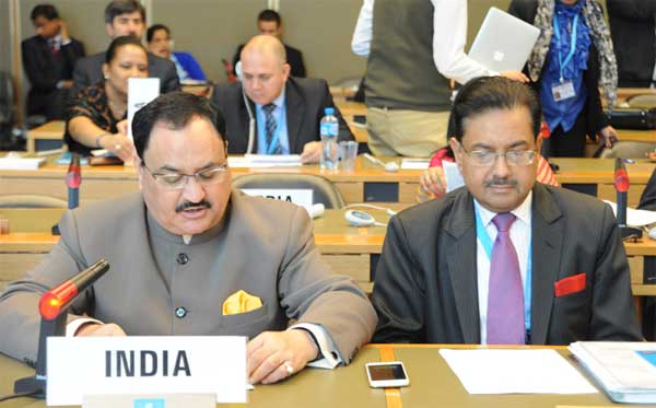 The Minister for Health & Family Welfare, Jagat Prakash Nadda addressing the 8th NAM Health Ministers’ Meeting, 1 The Union Minister for Health & Family Welfare, Jagat Prakash Nadda addressing the 8th NAM Health Ministers’ Meeting, on the sidelines of the 68th World Health Assembly, at Geneva on May 19, 2015.