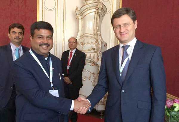 The MoS for Petroleum and Natural Gas (IC), Dharmendra Pradhan meeting the Russian Energy Minister, Alexander Novak, 1 The Minister of State for Petroleum and Natural Gas (Independent Charge), Dharmendra Pradhan meeting the Russian Energy Minister, Alexander Novak, on the sidelines of OPEC Seminar, in Vienna on June 03, 2015.