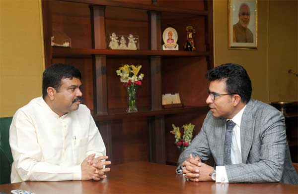 The Executive Director of Saudi Aramco, Ahmed Al Subaey meeting the MoS for Petroleum and Natural Gas (IC), Dharmendra Pradhan 1 The Executive Director of Saudi Aramco, Ahmed Al Subaey meeting the Minister of State for Petroleum and Natural Gas (Independent Charge), Dharmendra Pradhan, in New Delhi on June 11, 2015.