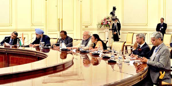 The Prime Minister, Narendra Modi at the delegation level talks with the President of Uzbekistan, Islam Karimov, 1 The Prime Minister, Narendra Modi at the delegation level talks with the President of Uzbekistan, Islam Karimov, at Kuksaroy Complex, in Tashkent, Uzbekistan on July 06, 2015.