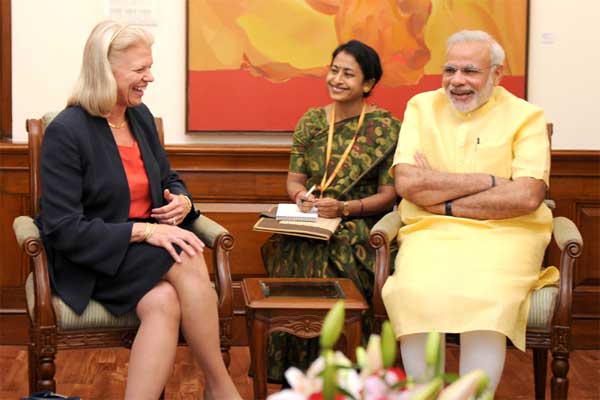 The CEO, IBM, Ginni Rometty calling on the Prime Minister, Narendra Modi, in New Delhi on July 15, 2015. 1 The CEO, IBM, Ginni Rometty calling on the Prime Minister, Narendra Modi, in New Delhi on July 15, 2015.