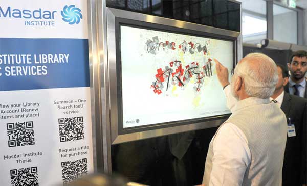 The Prime Minister, Narendra Modi digitally signs his message in the visitor’s book at Masdar City, in Abu Dhabi, UAE on August 17, 2015. 1 The Prime Minister, Narendra Modi digitally signs his message in the visitor’s book at Masdar City, in Abu Dhabi, UAE on August 17, 2015.