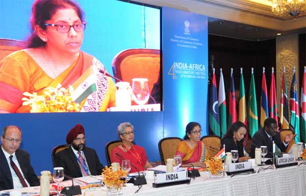 MoS for Commerce & Industry (IC), Nirmala Sitharaman addressing the 4th India-Africa Trade Ministers' meeting 1 The Minister of State for Commerce & Industry (Independent Charge), Nirmala Sitharaman addressing the 4th India-Africa Trade Ministers' meeting, in New Delhi on October 23, 2015. The Commerce Secretary, Rita A. Teaotia and other dignitaries are also seen.