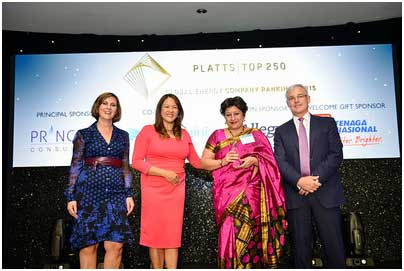 OIL INDIA LIMITED ranked 222nd in the Platts Top 250 Global Energy Company Rankings 1 Rupshikha Borah, Director(Finance), Oil India Limited, receiving the award at the 13th annual Platts Top 250 Global Energy Company Rankings for 2015award ceremony, held at the Fullerton Hotel in Singapore