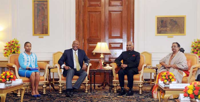 His Majesty King Letsie III, King of Lesotho and Her Majesty Queen Masenate Mohato Seeiso meeting the President, Ram Nath Kovind, 1 02pres with king lesotho