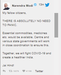 PM announces nationwide lockdown for 21 days starting tonight 5 pmmoditweet