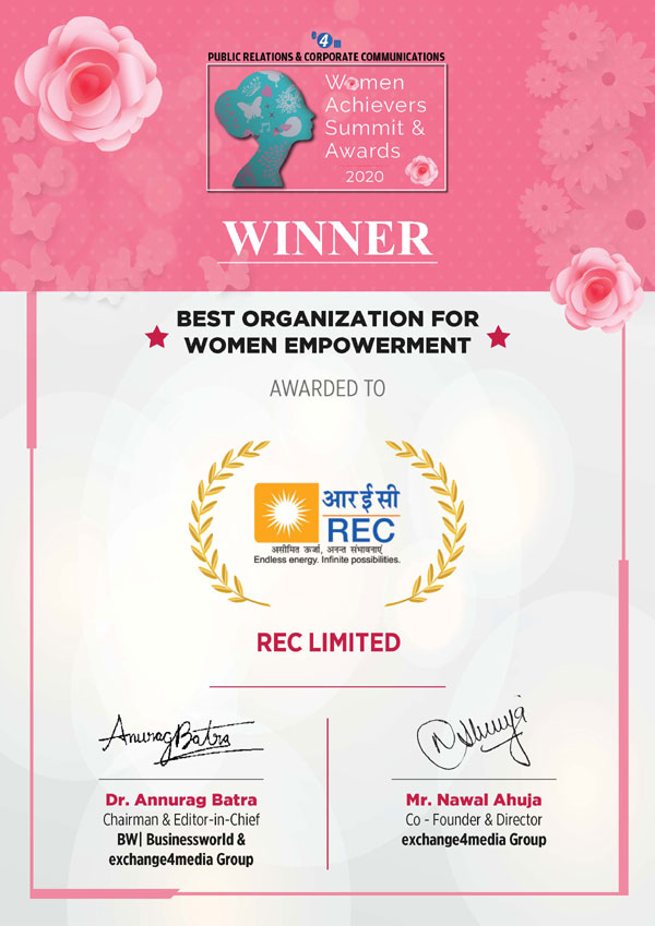 REC Limited recognized as the ‘Best Organization for Women Empowerment’ 1 rec women empowerment1