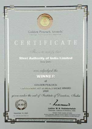 SAIL awarded with Golden Peacock Environment Management Award 2020 2 16sail award1