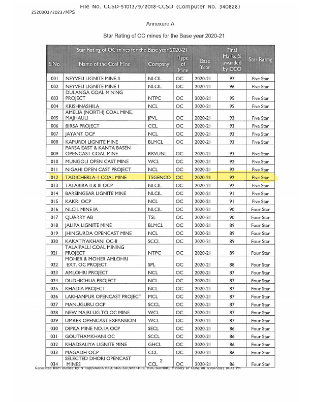 NLC gets 5 star ranking from Ministry of Coal 5 nlc2021