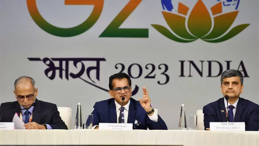 G20 Sherpa, Shri Amitabh Kant briefing the media at Pre-Summit under India’s G20 Presidency 12 08meeting