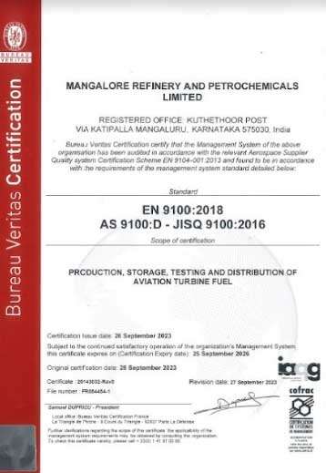 MRPL becomes India's first AS 9100: D certified Refinery 5 mrpl certificate1