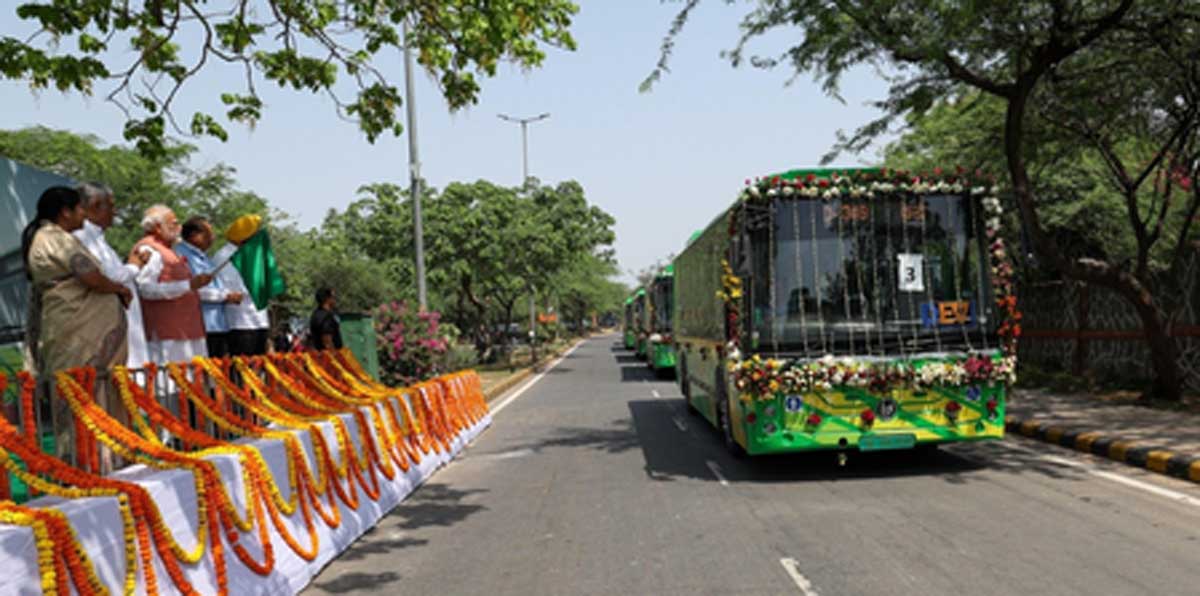 PM Modi flags off electric buses for clean and green Delhi