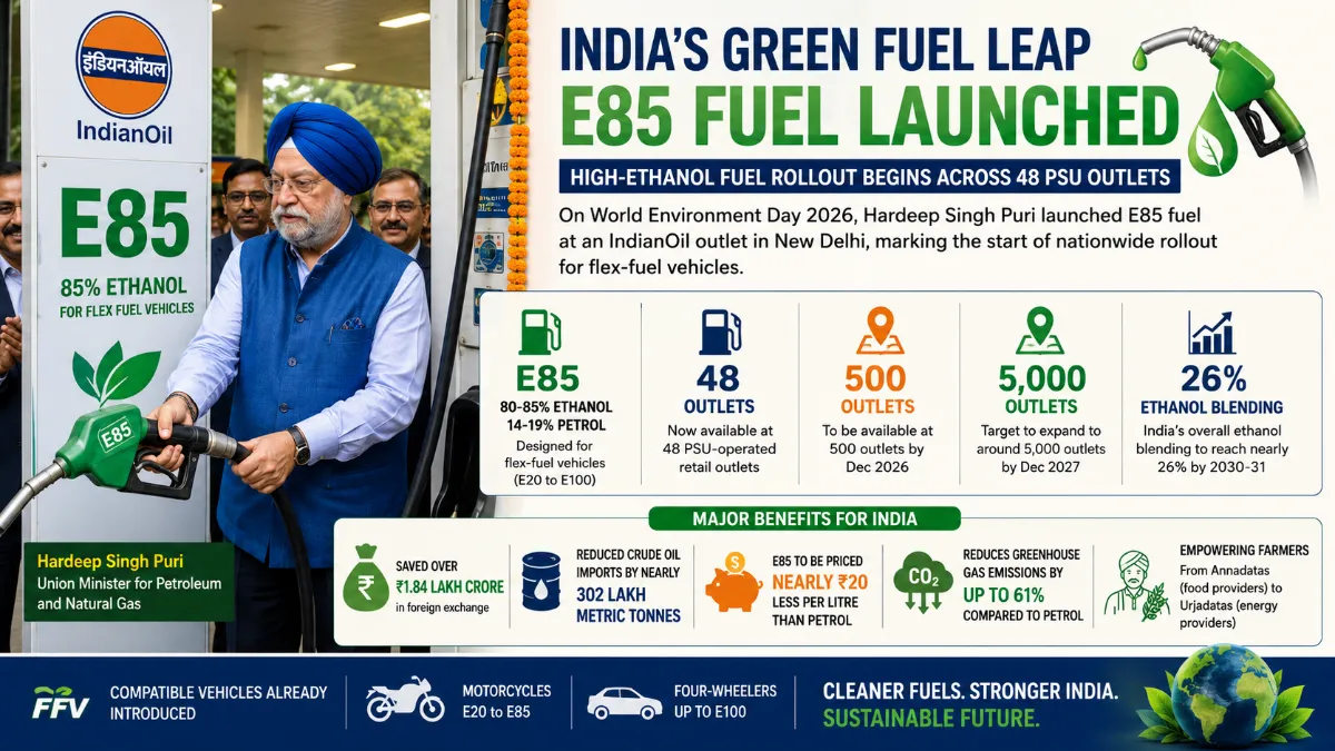 feature news 350 Hardeep Singh Puri launches E85 ethanol fuel at IndianOil petrol pump in New Delhi