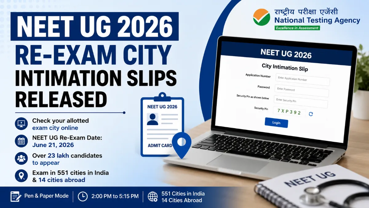 feature news 336 NEET UG 2026 city intimation slip released by NTA for re-examination candidates