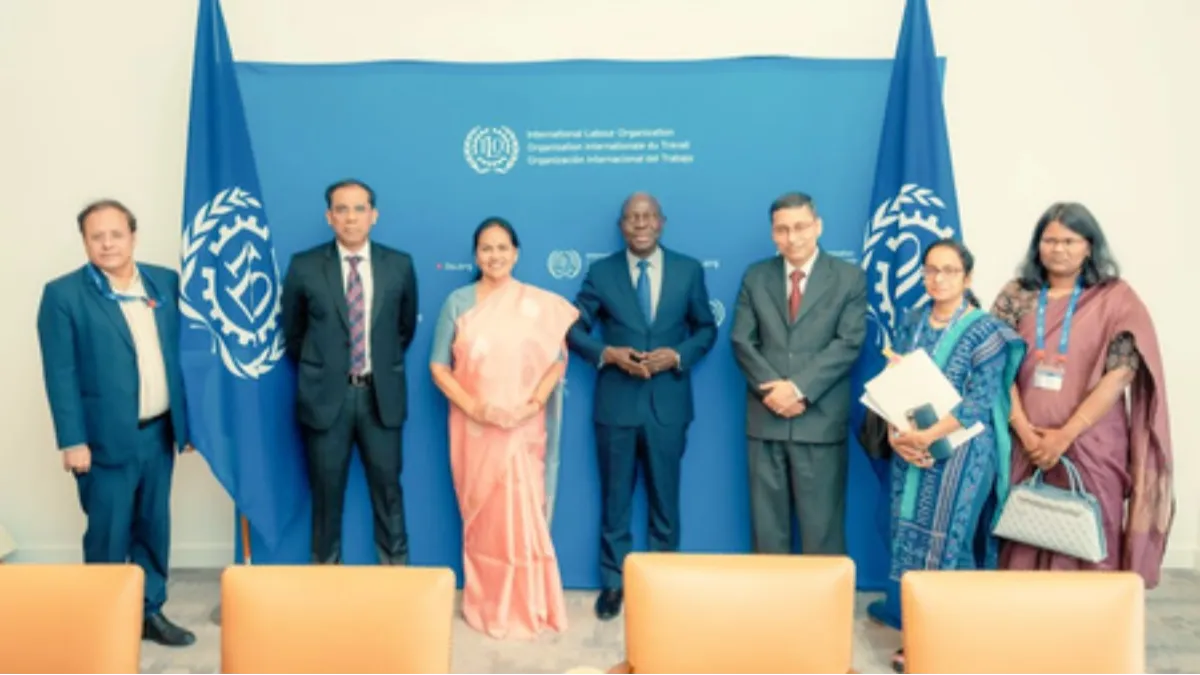 feature news 295 Union Minister Shobha Karandlaje addresses the International Labour Conference in Geneva highlighting India's labour reforms