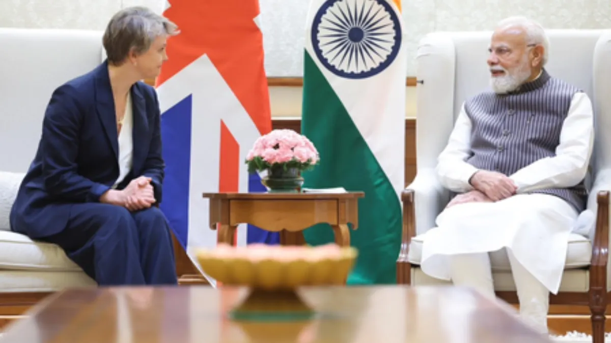 feature news 355 Prime Minister Narendra Modi meeting UK Foreign Secretary Yvette Cooper in New Delhi