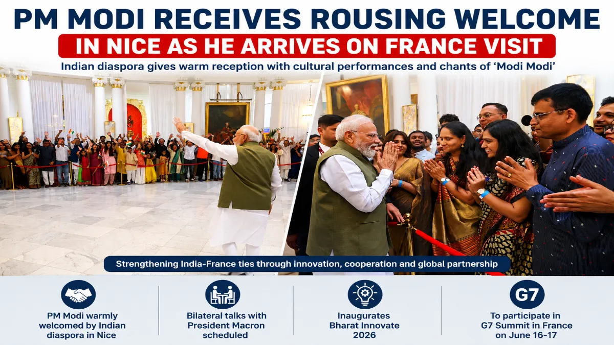 feature news 267 Prime Minister Narendra Modi receives a warm welcome from the Indian diaspora in Nice, France