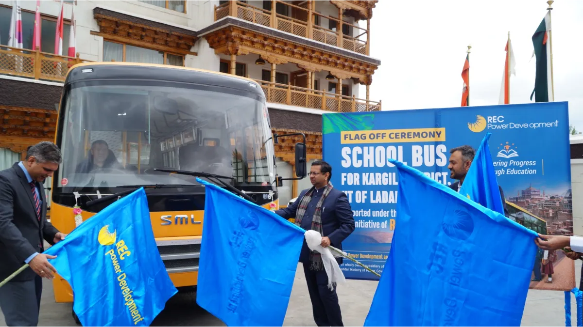 feature news 228 RECPDCL officials flagging off school bus under ₹1.25 crore CSR initiative in Kargil Ladakh