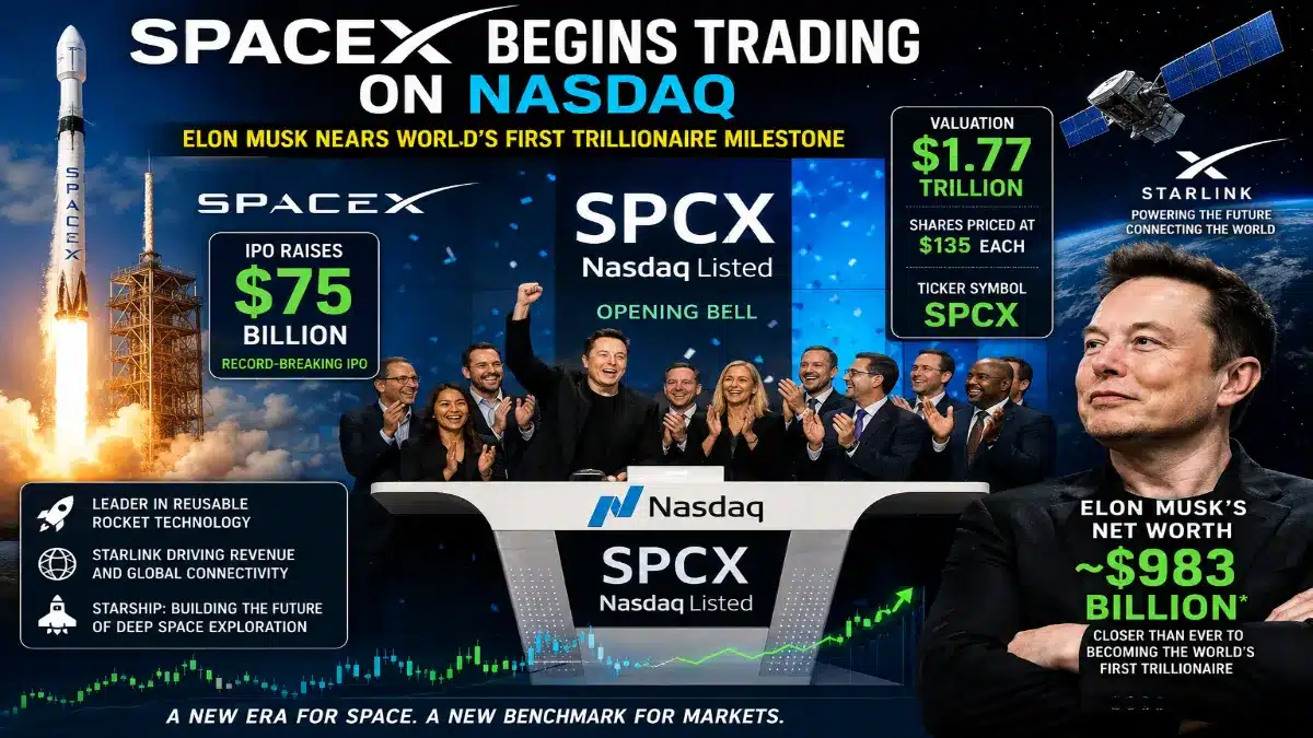 feature news 273 SpaceX begins trading on Nasdaq after record IPO as Elon Musk approaches trillionaire statu