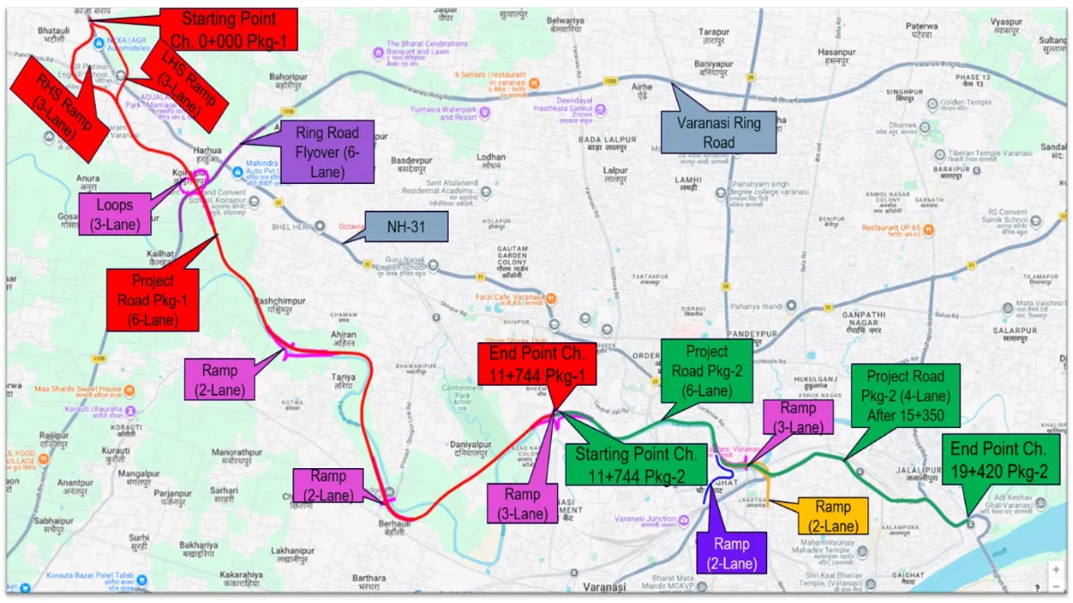Cabinet Approves ₹10,998 Crore Elevated Corridor Along Varuna River to Decongest Varanasi 5 Map of Elevated Varanasi Corridor along Varuna River