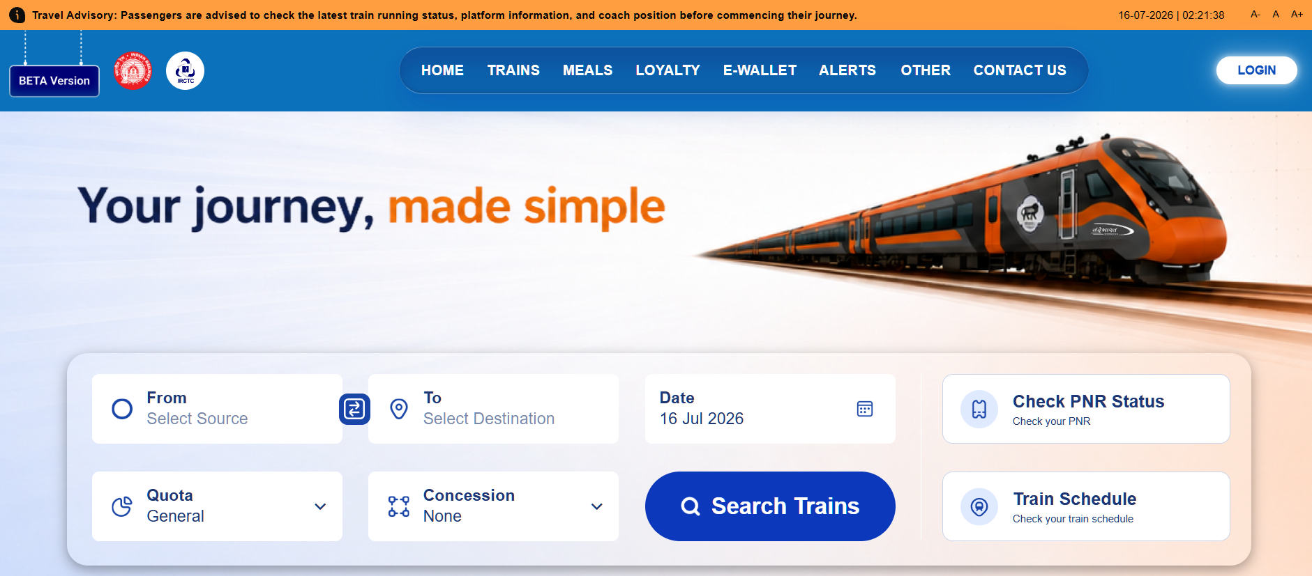 IRCTC Launches New Beta Website with Faster Ticket Booking 5 Train booking interface with options